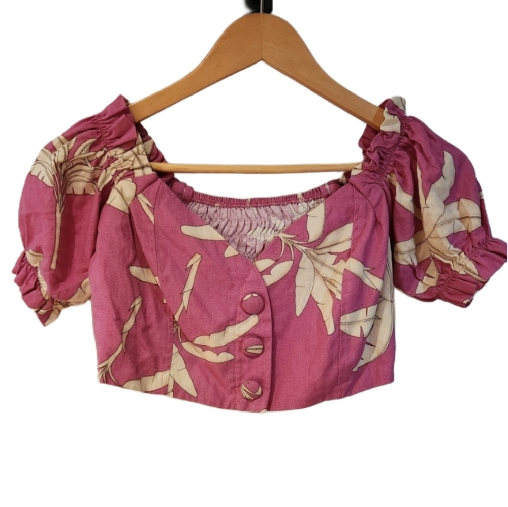 Rossy Floral Small/medium Pink Women's‎ Top Linen Blend Buttons